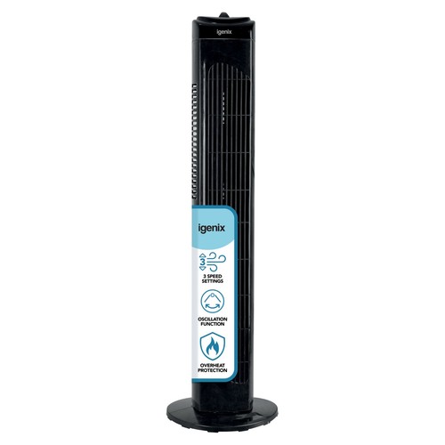 Tower fan black 3 speed - 30",