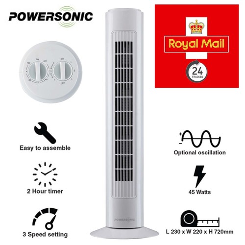 Tower fan oscillating 45w - tower, 29"